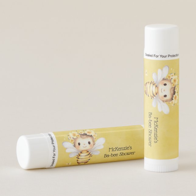 Yellow Cute Bumble Bee Florals Baby Shower Lip Balm (Front)