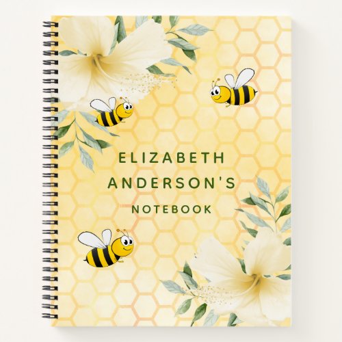Yellow Cute Bumblebees tropical florals Notebook