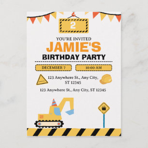 Yellow Cute Construction Truck Boys 2nd Birthday Postcard