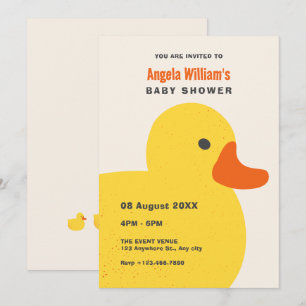 Yellow cute duck baby shower invitation