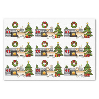 Yellow Cute Golden Retriever In A Christmas Room Tissue Paper