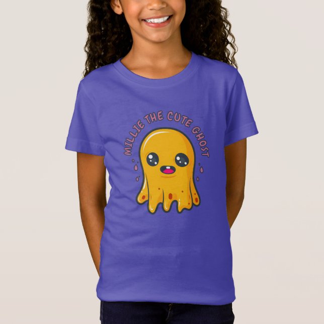 Yellow Cute Kawaii Ghost T-Shirt (Front)