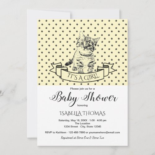 Yellow Cute Kitten Baby Shower Invitation