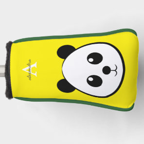 Yellow Cute Panda Bear with Custom Monogram Golf Head Cover