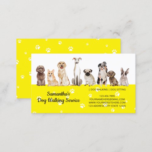 YELLOW Cute Paws Watercolor Dogs Business Card