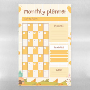 Yellow Cute Rabbit Monthly Planner Magnetic Dry Erase Sheet