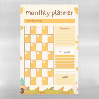 Yellow Cute Rabbit Monthly Planner Magnetic Dry Erase Sheet
