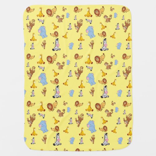 yellow Cute safari animal pattern _ Giraffe eleph Baby Blanket