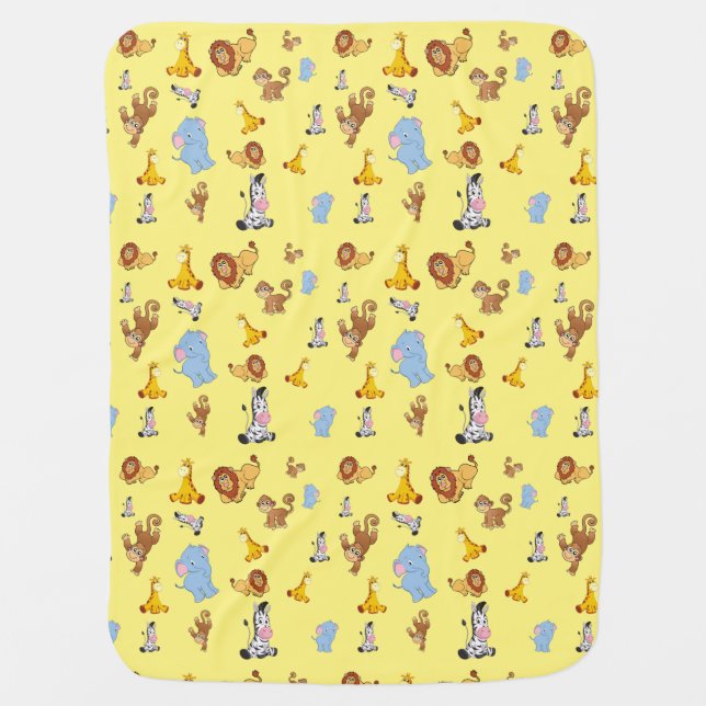 yellow Cute safari animal pattern - Giraffe, eleph Baby Blanket (Front)