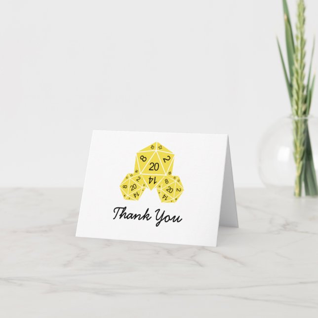 Yellow D20 Dice Thank You Card (Front)