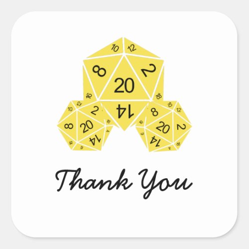 Yellow D20 Dice Thank You Stickers