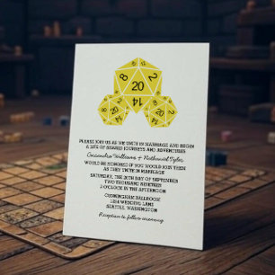 Yellow D20 Dice Wedding Invite