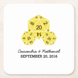 Yellow D20 Dice Wedding Paper Coasters