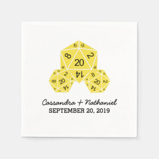 Yellow D20 Dice Wedding Paper Napkins