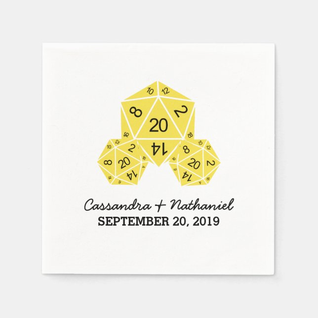 Yellow D20 Dice Wedding Paper Napkins (Front)