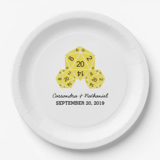 Yellow D20 Dice Wedding Paper Plates