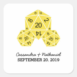 Yellow D20 Dice Wedding Stickers