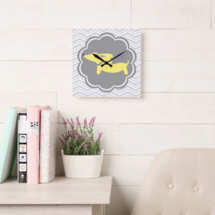Yellow Dachshund Doxie Wiener Dog Wall Clock