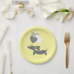 Yellow Dachshund Party Plates Balloons