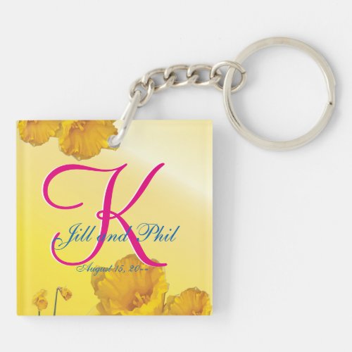 Yellow Daffodil 3d Monogram Keychain