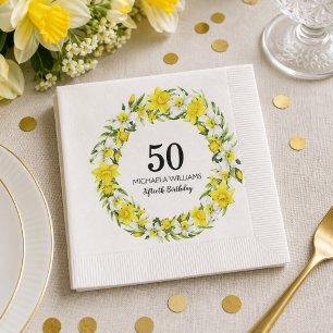Yellow Daffodil 50th Birthday Party Napkins