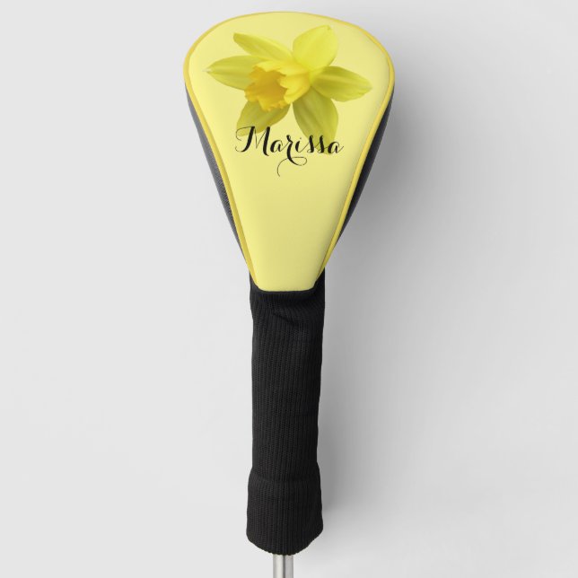 Yellow Daffodil Bloom Custom Name Golf Head Cover (Front)