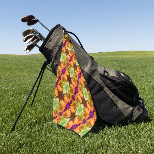 Yellow Daffodil Center Abstract Floral Art    Golf Towel (Green)
