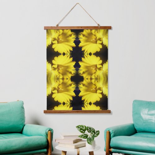 Yellow Daffodil Center Abstract Floral Art Hanging Tapestry