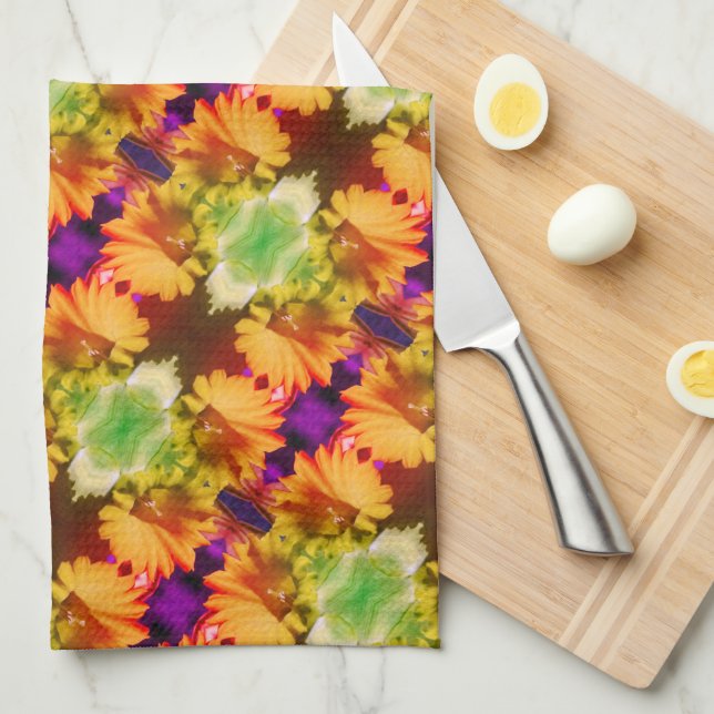 Yellow Daffodil Center Abstract Floral Art     Kitchen Towel (Quarter Fold)