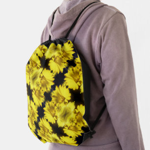 Yellow Daffodil Center Abstract Floral Drawstring Bag