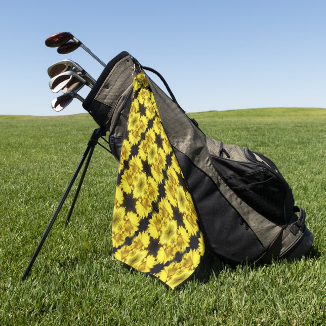 Yellow Daffodil Center Abstract Floral  Golf Towel (Green)