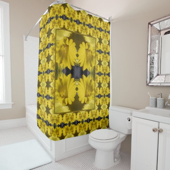 Yellow Daffodil Center Abstract Floral Shower Curtain (In Situ)