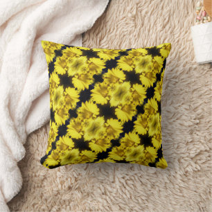 Yellow Daffodil Center Abstract Floral Throw Pillow