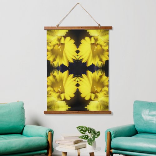 Yellow Daffodil Center Abstract  Hanging Tapestry