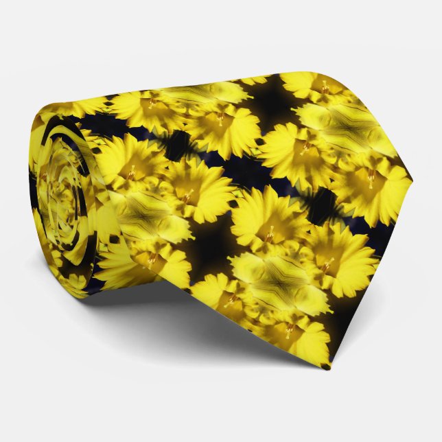 Yellow Daffodil Center Abstract Pattern Floral  Neck Tie (Rolled)