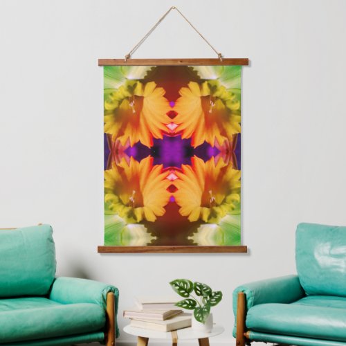 Yellow Daffodil Center Abstract Tinted Hanging Tapestry