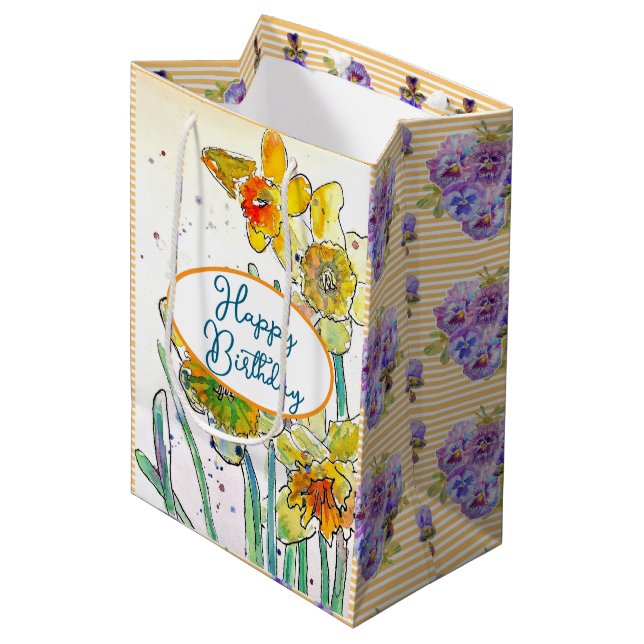 Yellow Daffodil Daffodils flower Watercolor Medium Gift Bag (Front Angled)