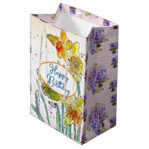 Yellow Daffodil Daffodils flower Watercolor Medium Gift Bag
