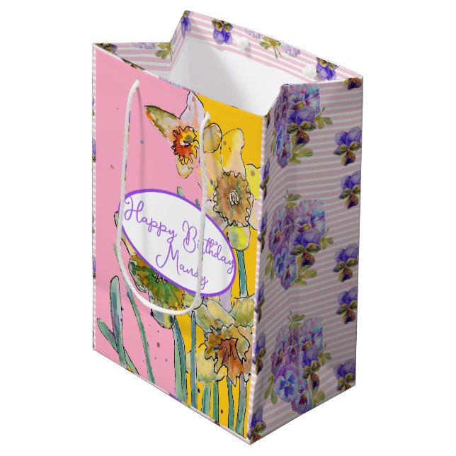 Yellow Daffodil Daffodils flower Watercolor Womans Medium Gift Bag (Front Angled)