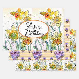 Yellow Daffodil Daffodils flower Watercolor Wrapping Paper Sheets