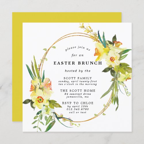 Yellow Daffodil Easter Brunch Square Invitation