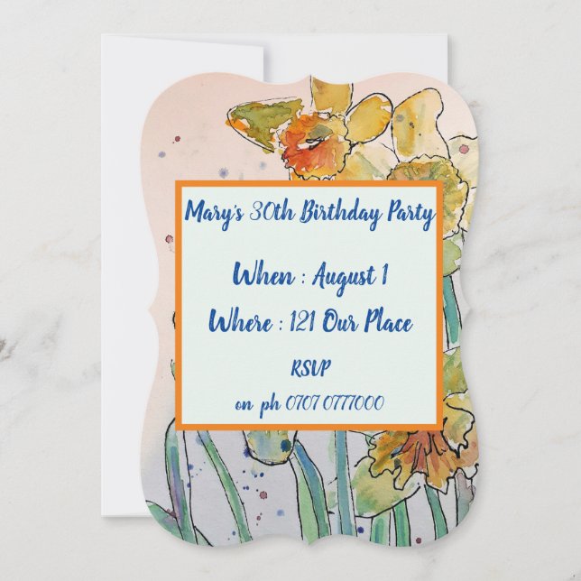 Yellow Daffodil Floral 40th Birthday Invitation (Front)