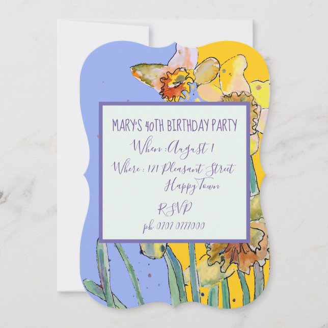 Yellow Daffodil Floral 40th Birthday Invitation (Front)