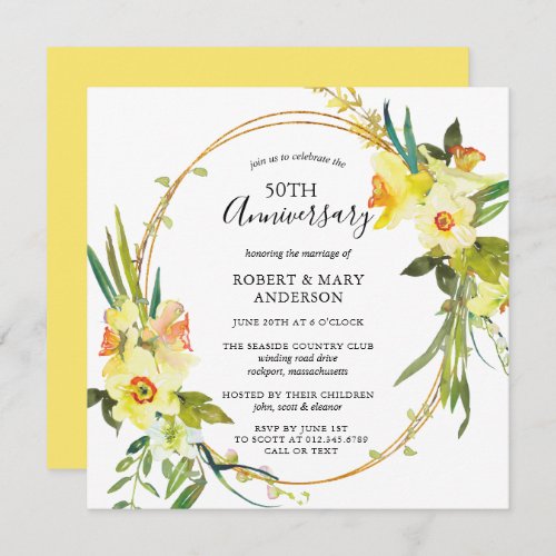 Yellow Daffodil Floral 50th Anniversary Party Invitation