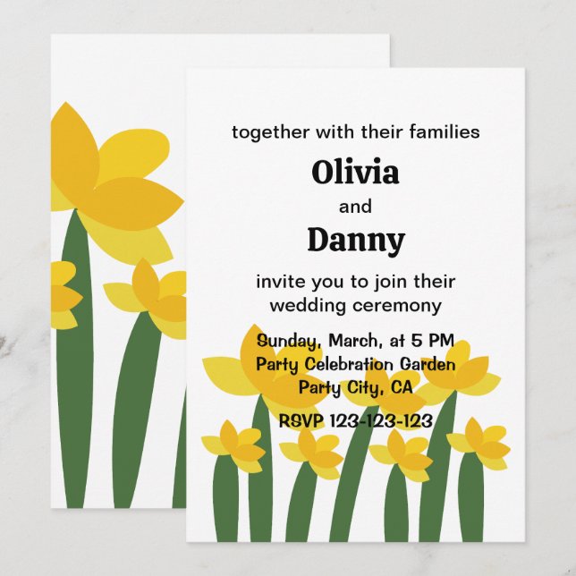 Yellow Daffodil Floral Flower Summer Wedding Invitation (Front/Back)