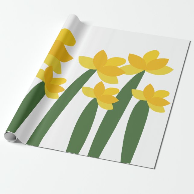 Yellow Daffodil Floral Flowers Wrapping Paper (Unrolled)