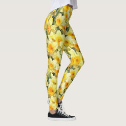 Yellow Daffodil Floral Leggings