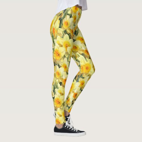 Yellow Daffodil Floral Leggings