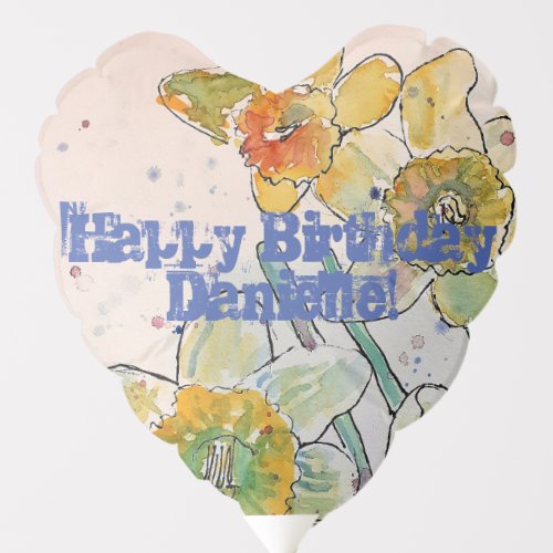 Yellow Daffodil floral Watercolor Birthday Balloon