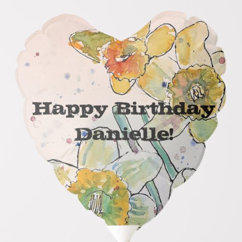 Yellow Daffodil floral Watercolor Birthday Balloon